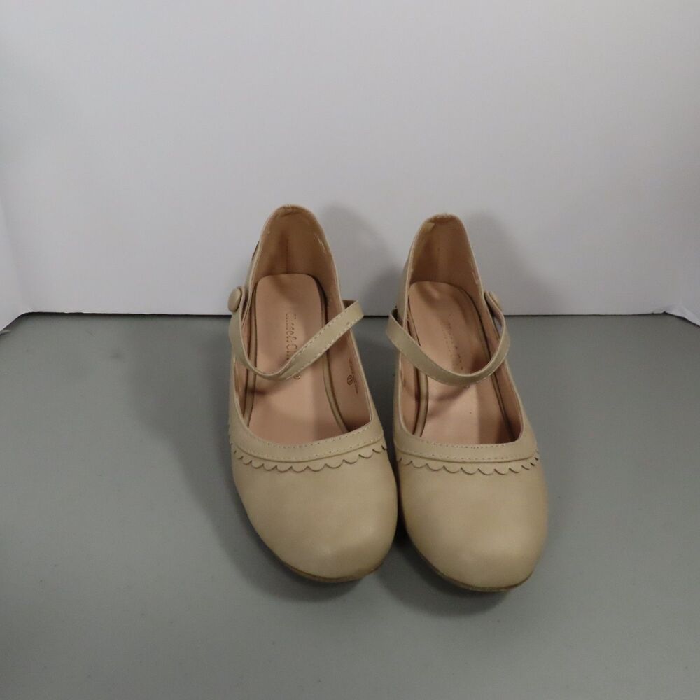 Chase Chloe Mina-6 Womens 7.5 Nude Cream Mary Jane Block Heel Scallop Cutout